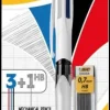 Balpen 3 kleuren met 1 vulpotlood HB navulbaar 0,7 mm