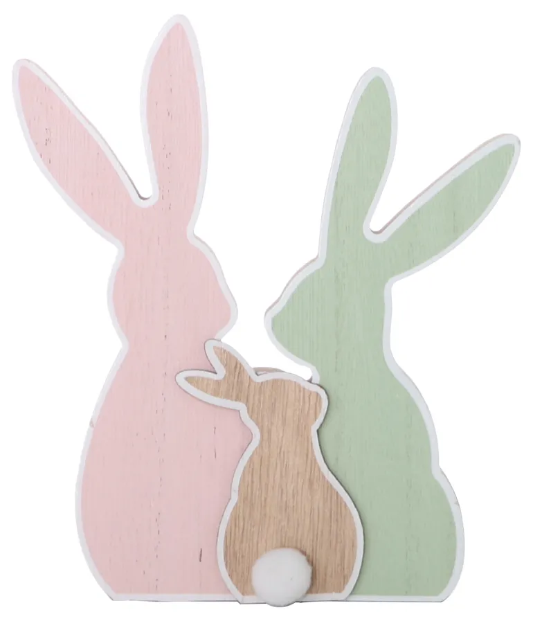 Decoratie houten familie konijntjes 22cm