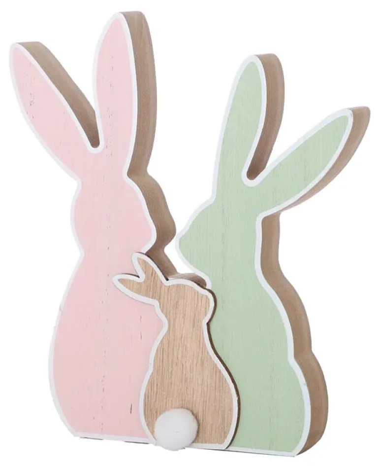 Decoratie houten familie konijntjes 22cm