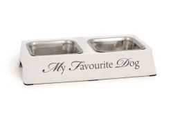 Dubbele eetbak 'My favourite dog' wit 30 x 16 x 6 cm
