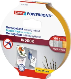 Dubbelzijdige klevende montagetape 5 m x 19 mm voor binnen
