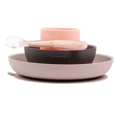 Eetset Silicone 4dlg Roze/Aubergine