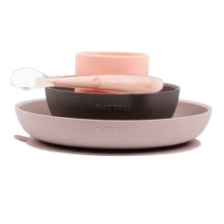Eetset Silicone 4dlg Roze/Aubergine