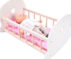 Houten poppenbed roze/wit