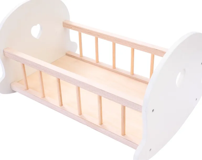 Houten poppenbed roze/wit