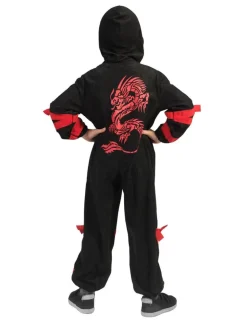 Kinderkostuum Ninja Zwart met Rode Draak - Maat 116