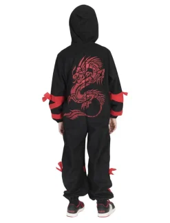 Kinderkostuum Ninja Zwart met Rode Draak - Maat 164