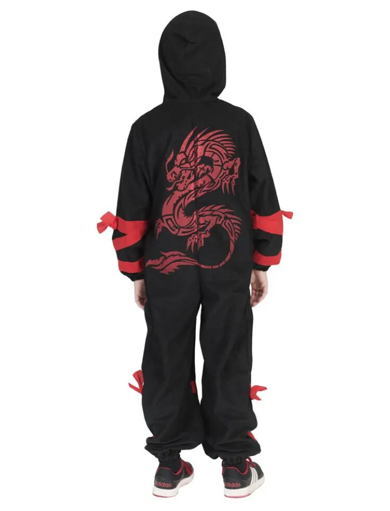 Kinderkostuum Ninja Zwart met Rode Draak - Maat 164