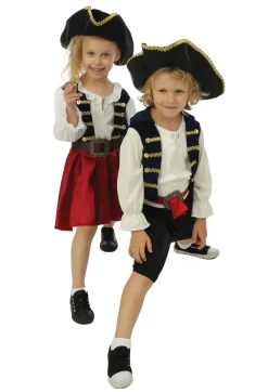 Kinderkostuum piraat met hoed meisje- 3 delig - Blauw/rood - 3-4 jaar