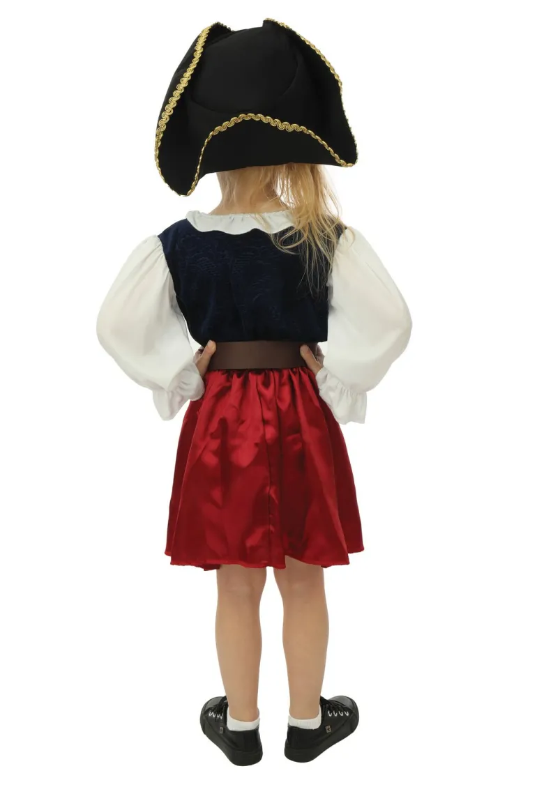 Kinderkostuum piraat met hoed meisje- 3 delig - Blauw/rood - 7-9 jaar