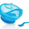 Kom met zuigring met Lepel en Deksel - blauw - 6m+