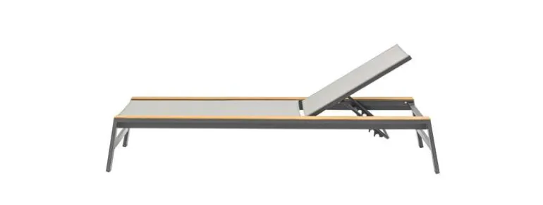 Ligbed Jennifer verstelbaar met Polywood - Aluminium - Lichtgrijs Textilene