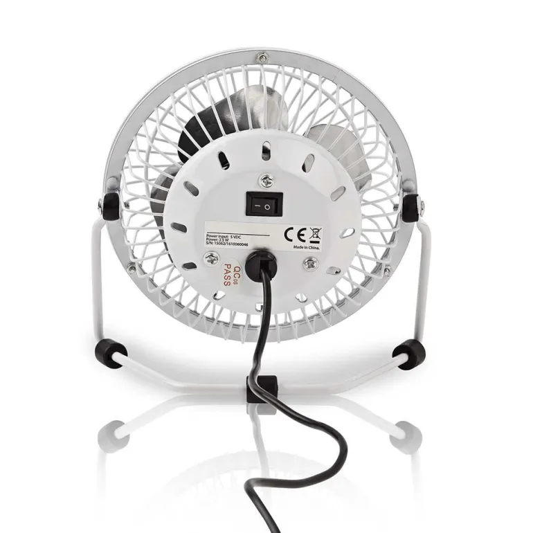 Metalen mini ventilator USB wit 10 cm diameter