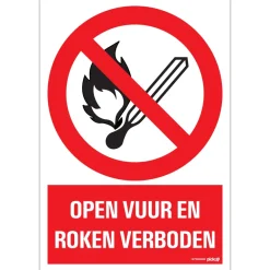 Pictogram open vuur en roken verboden 23 x 33 cm