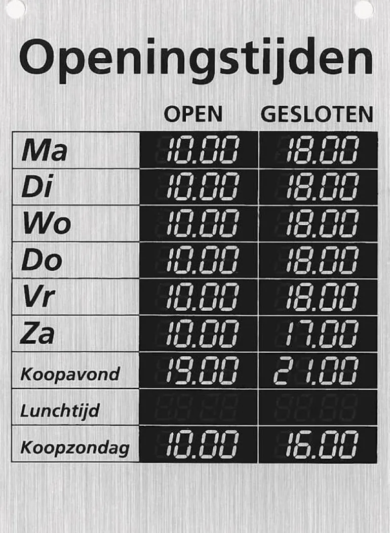 Pictogram openingstijden bordje 17 x 12,5 cm