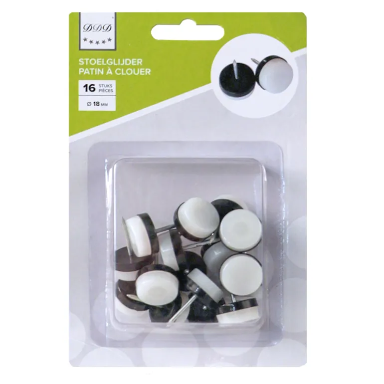 stoelglijder 18 mm zwart met wit 16 stuks
