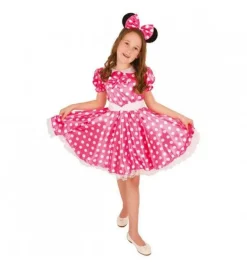 Verkleedjurk Minnie Mouse - Roze met witte stippen - Maat 128