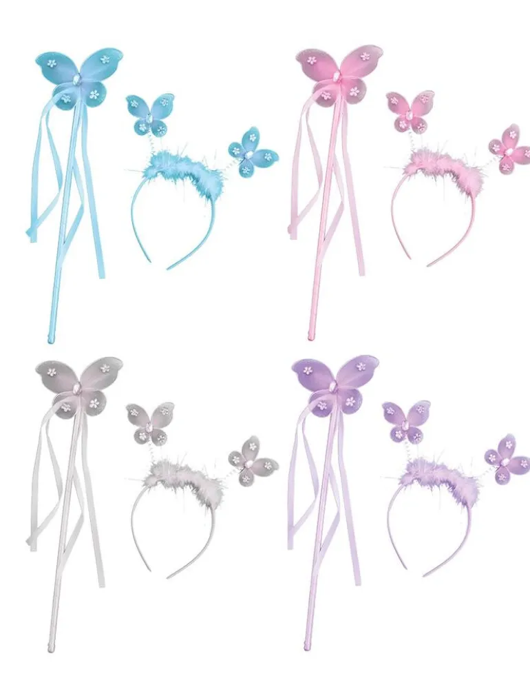Vlinderset diadeem + stokje - 4 verschillende kleuren