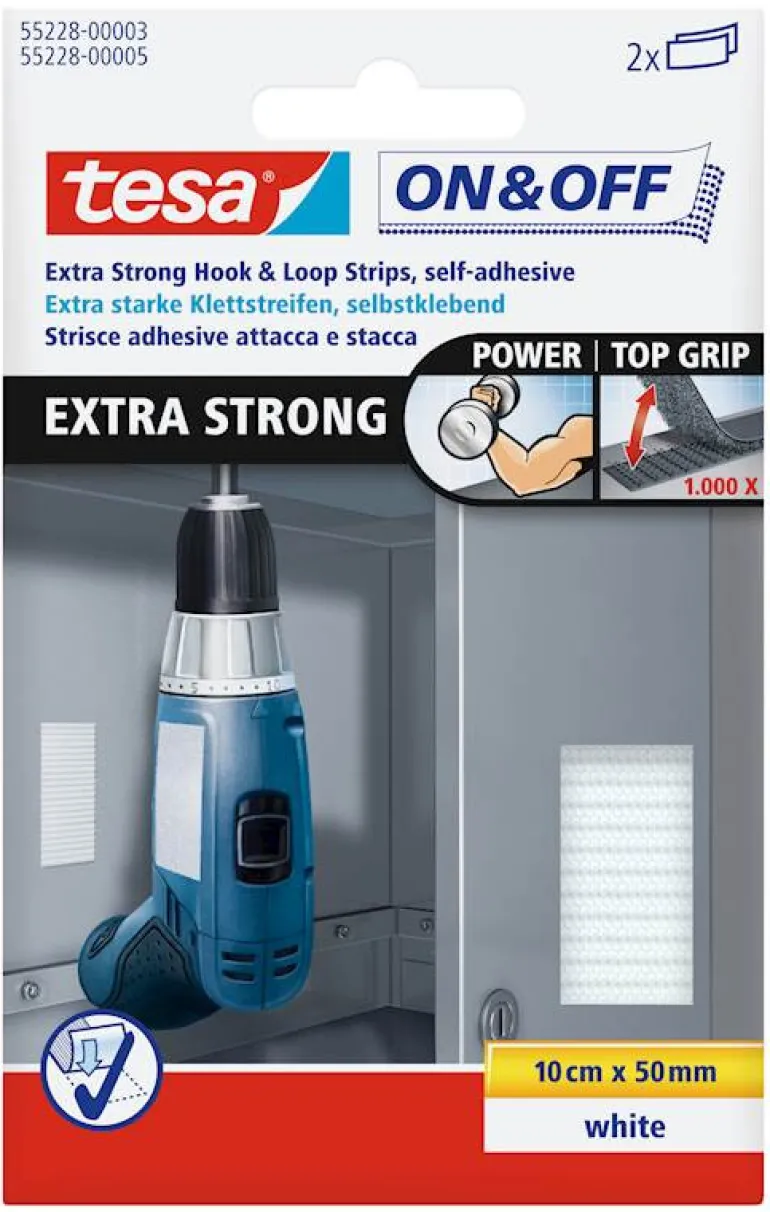 Zelfklevende klittenband extra strong - strips 50 mm x 10 cm wit